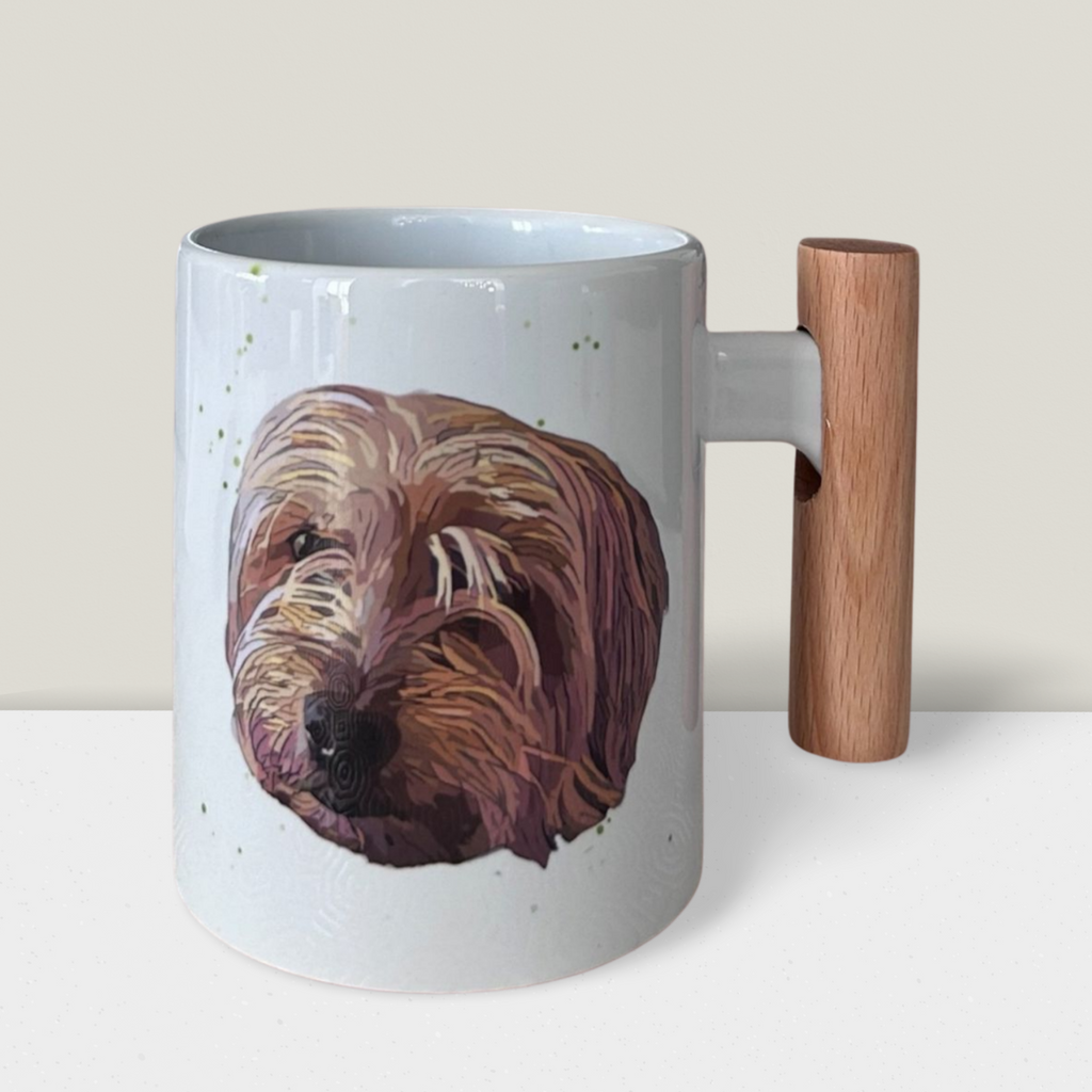 Caneca Dog Mum Personalizada com Pega de Madeira | Caneca Amantes de Cães