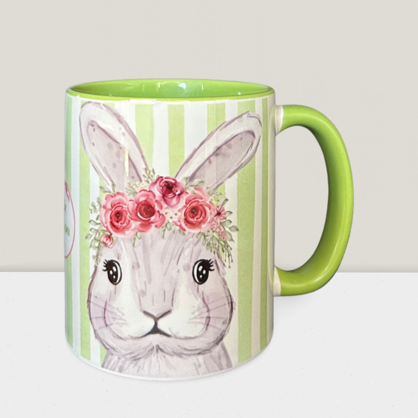 Caneca Páscoa Coelhinho com Flores "Feliz Páscoa"