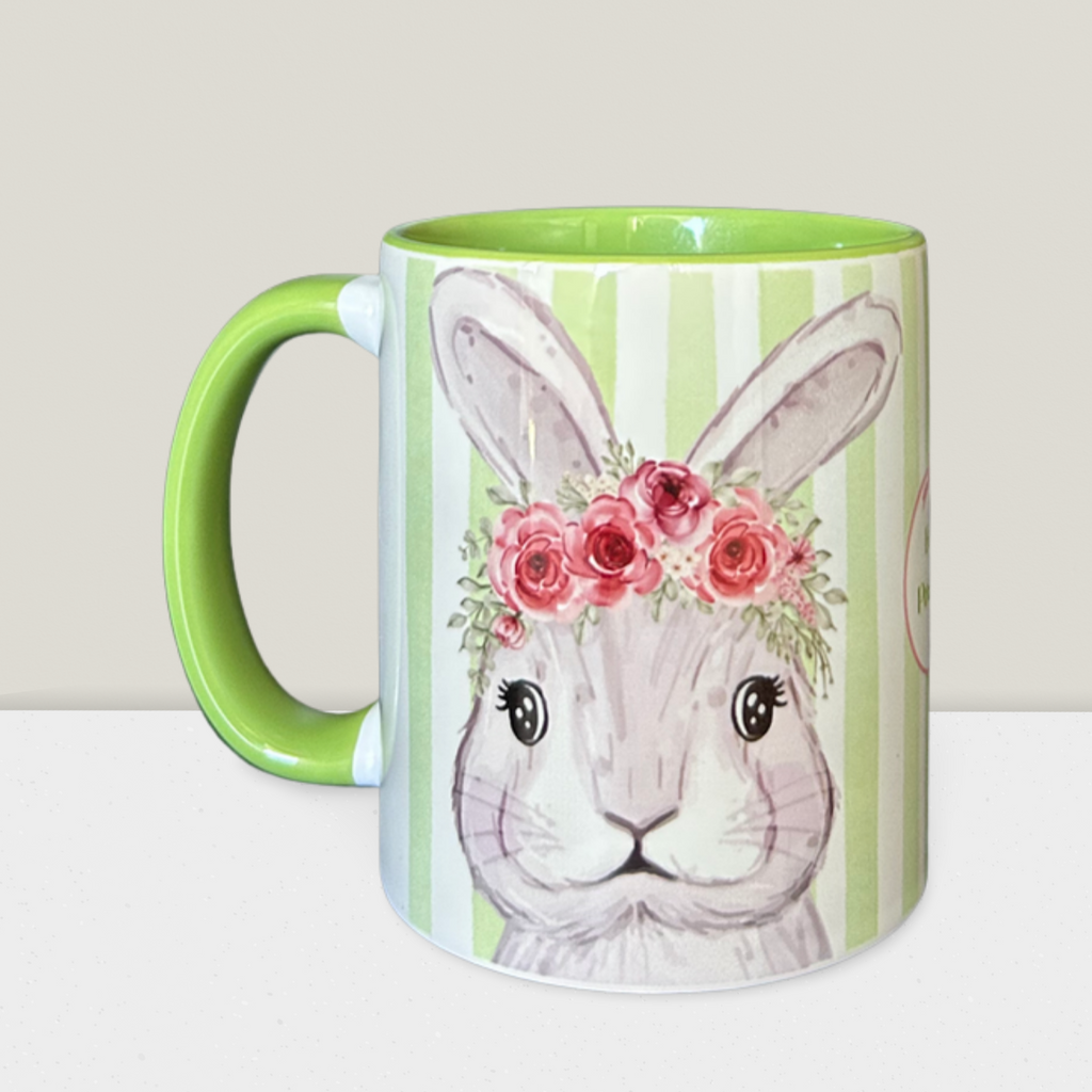 Caneca Páscoa Coelhinho com Flores "Feliz Páscoa"