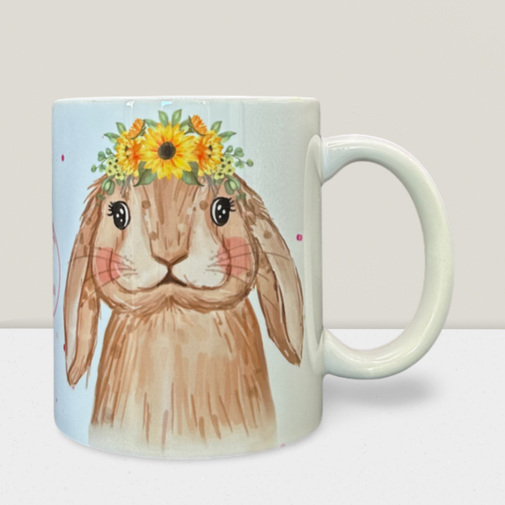 Caneca Páscoa Coelhinhos com Flores | Caneca Cerâmica Presente Páscoa Delicado
