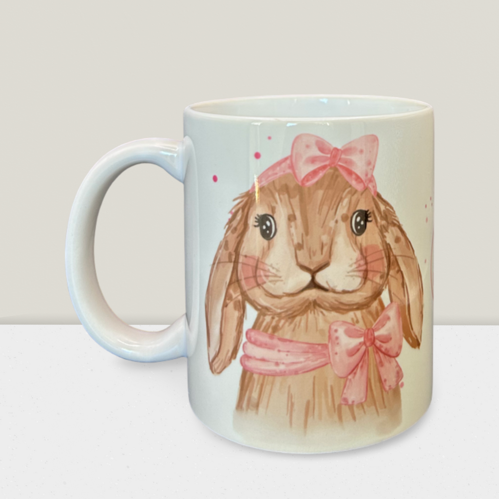 Caneca Páscoa Coelhinhos com Flores | Caneca Cerâmica Presente Páscoa Delicado