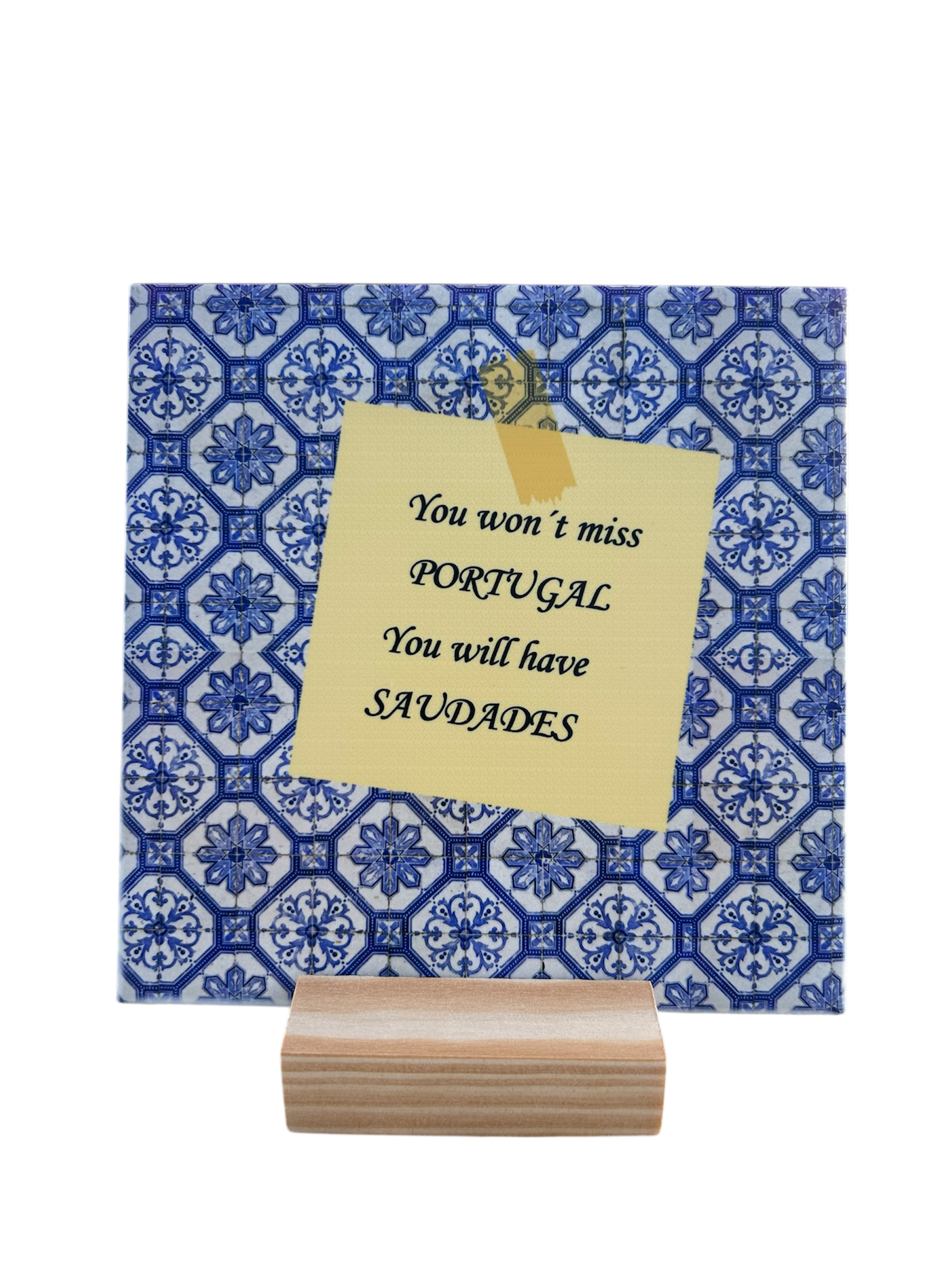 Azulejo portugês personalizado com suporte em madeira