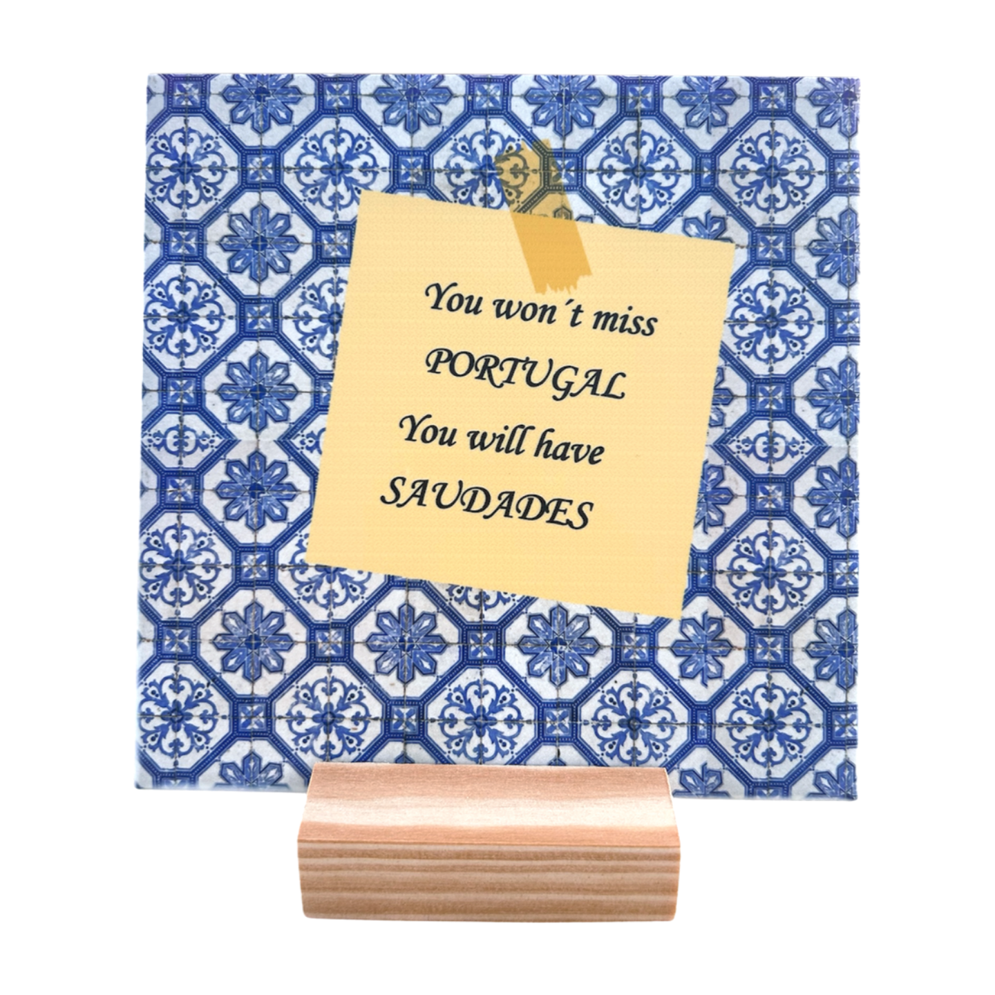 Azulejo portugês personalizado com suporte em madeira