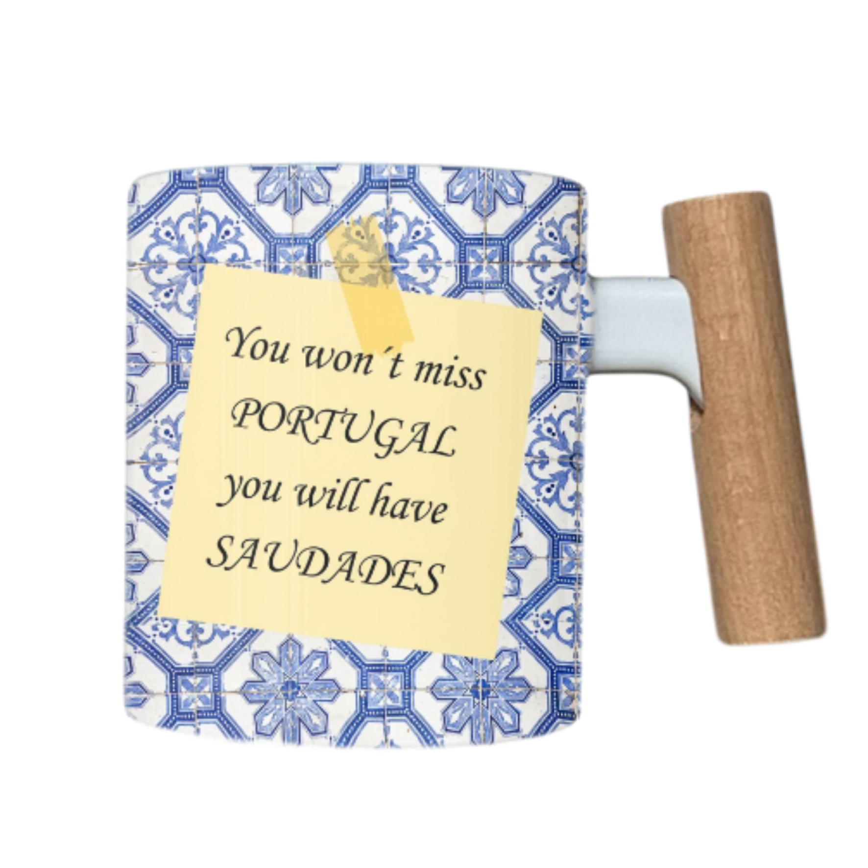 Caneca Azulejo com Pega de Madeira